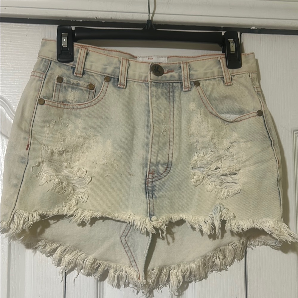 One Teaspoon Blue Distressed Jean Skirt